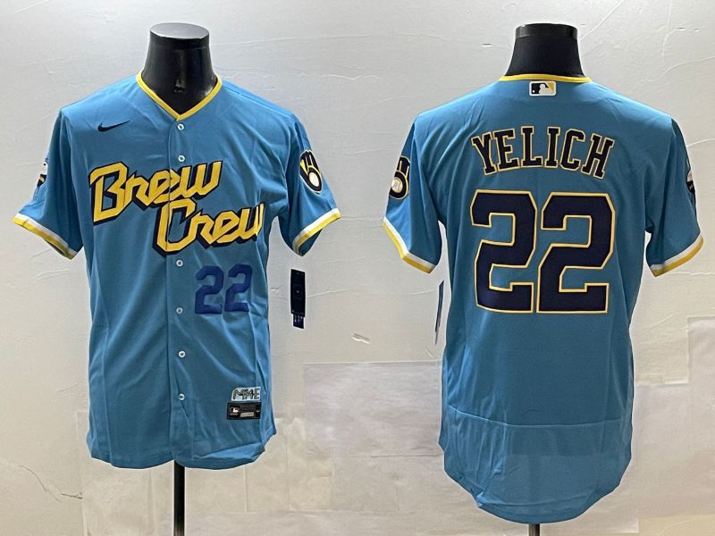 Men Milwaukee Brewers #22 Yelich Light Blue Elite 2025 Nike MLB Jersey style 2